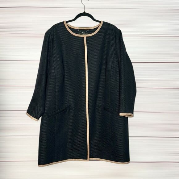 Talbots Black Trench Coat Coatigan Jacket Textured Cotton Blend Lined size 18W - Picture 3 of 14